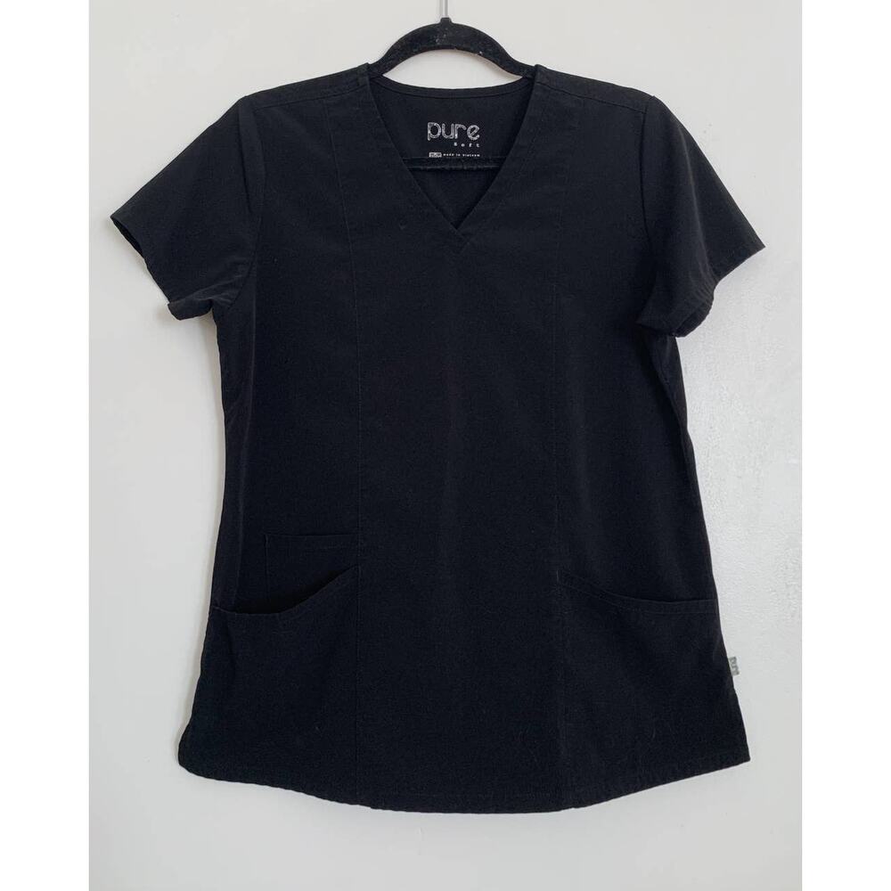 Black Pure Soft Three Pocket Scrub Top S